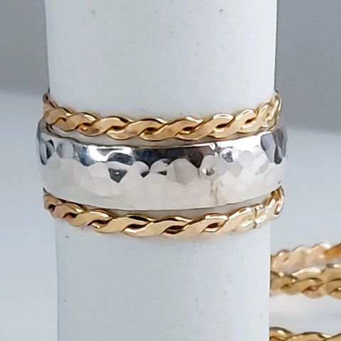 Bold Hammered Band & Thin Braids (Sterling Silver & 14K Gold-Fill)