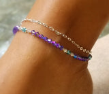 Swarovski™ Crystals Anklet - Tanzanite Purple & Light Turquoise