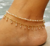 Golden Shadows Deluxe Anklet layered with our Rose Gold Drop Anklet.