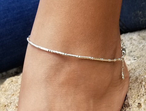 Twisted Tube & Ball Anklet (Sterling Silver)