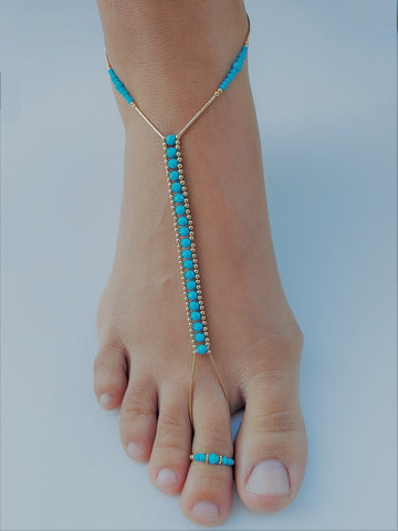 Turquoise Crystal & 14K Gold-Fill Foot Jewel