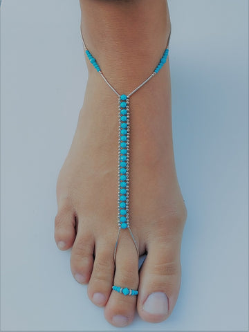 Turquoise Crystal & Sterling Silver Foot Jewel